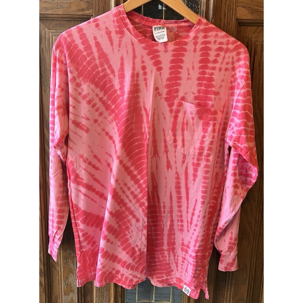 Victoria's Secret Pink Tie Dye Campus Long Sleeve Tee Shirt Pink‎ Small